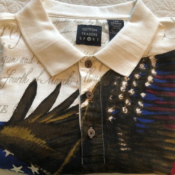 Cotton Traders Sport Bald Eagle American Flag Independence Polo Shirt Sz Large - Picture 2 of 5